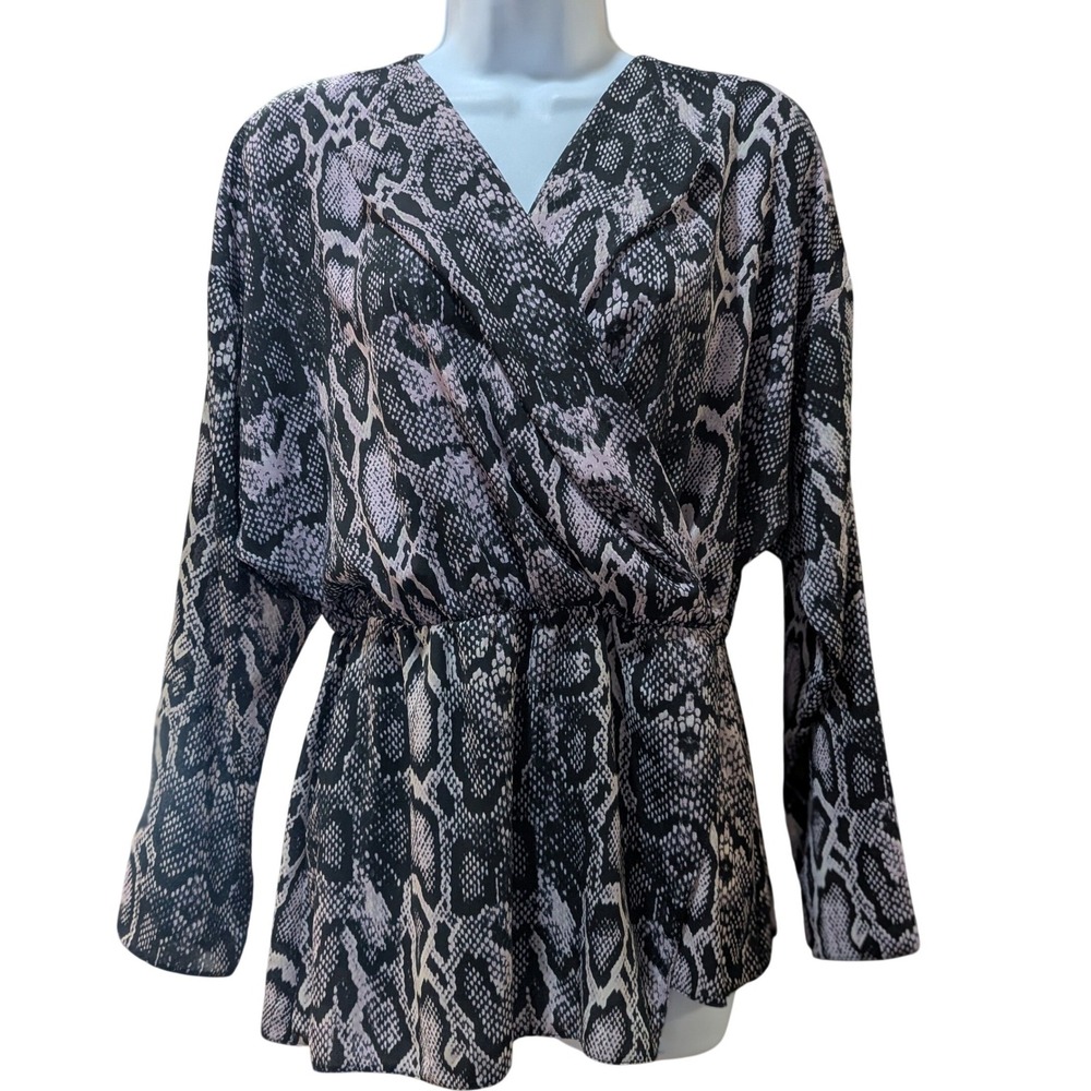 ASOS Womens Purple Snakeskin Print Blouse Long Sleeve Elastic Waist Top US 8